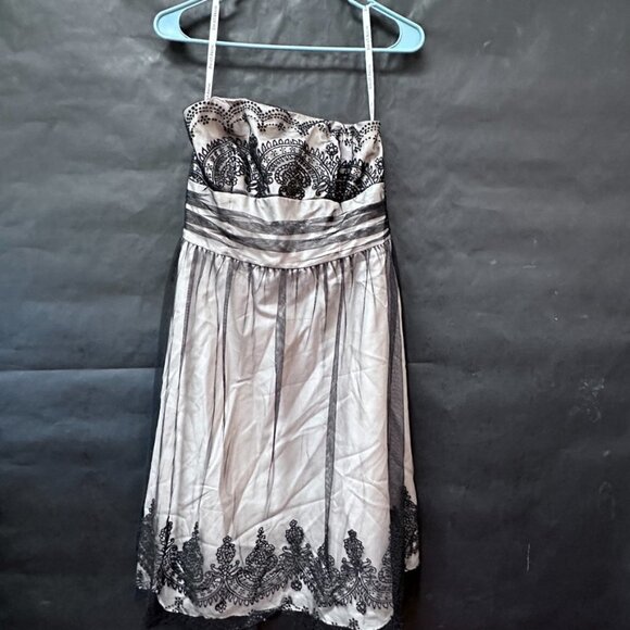 Davids Bridal Size 8 Prom Black Lace Taupe Strapless Midi Dress Short - Picture 3 of 6